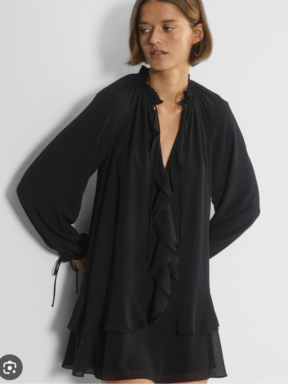 Aritzia Black Ruffle-Front Mini Dress
